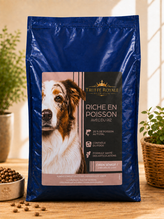 Croquette Chien Adulte Light & Senior - Riche en Poisson avec du Riz - 10kg