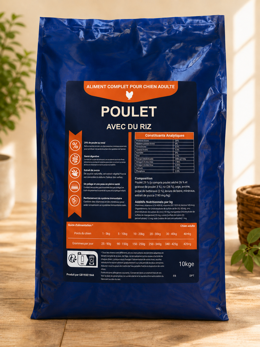 Croquettes Chien Adulte – Poulet & Riz – Riche en volaille - 10kg