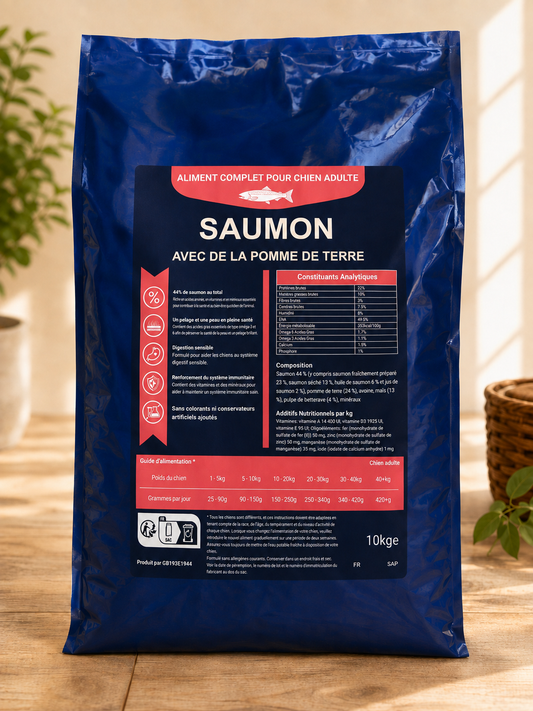Croquette Chien Adulte - Saumon & Pomme de terre - Riche en Saumon - 10kg