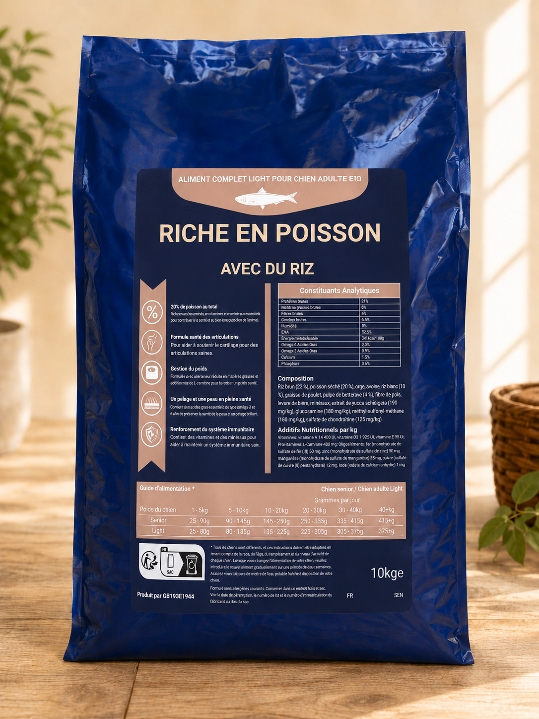 Croquette Chien Adulte Light & Senior - Riche en Poisson avec du Riz - 10kg