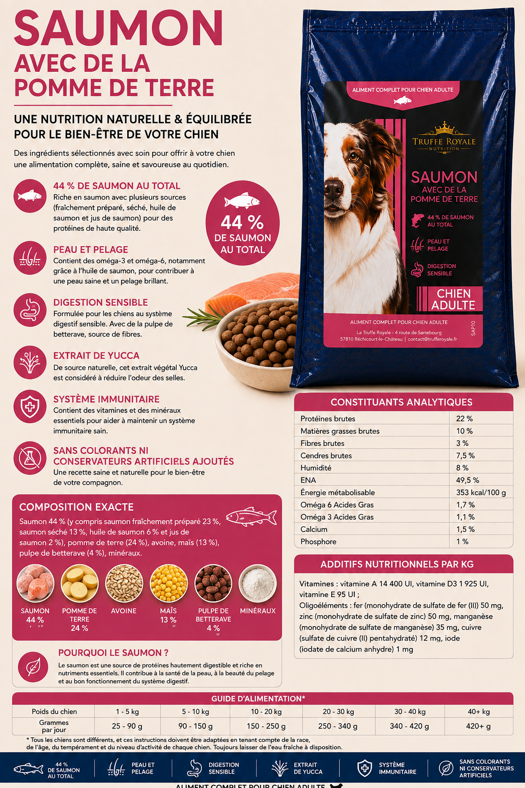 Croquette Chien Adulte - Saumon & Pomme de terre - Riche en Saumon - 10kg