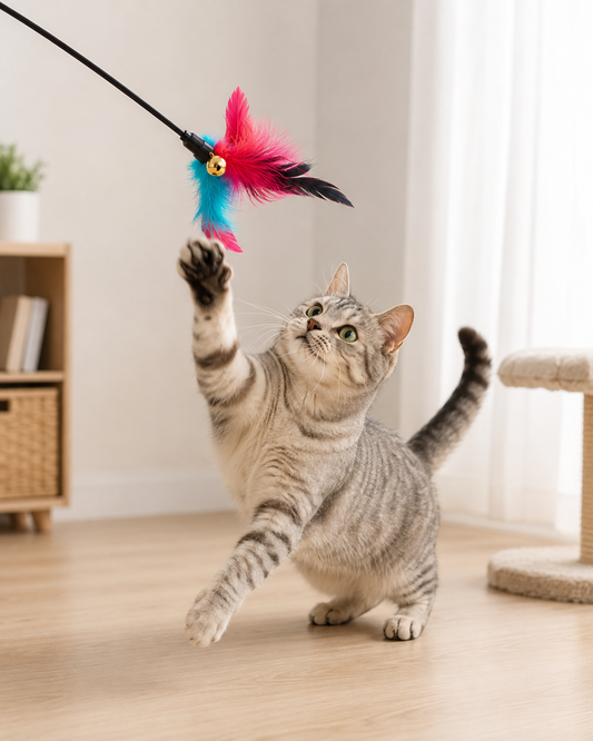 Canne à plumes pour chat avec grelot